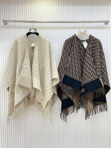 1:1 quality version All over print FF monogrammed wool fringe cape  2 colors for girls