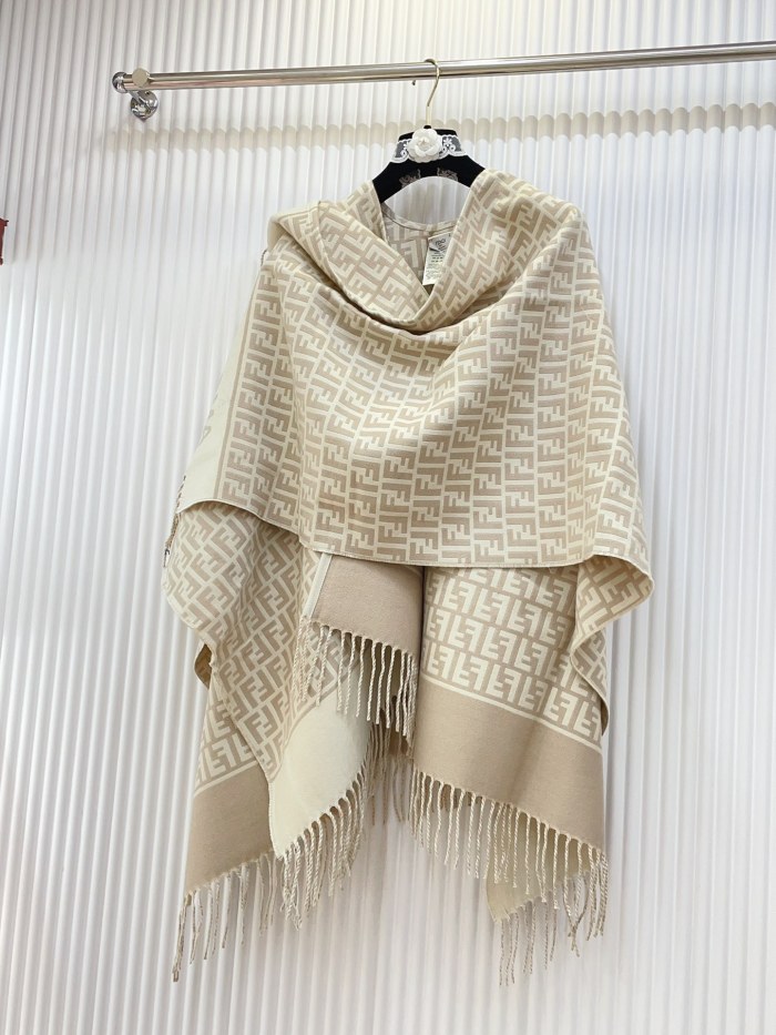 1:1 quality version All over print FF monogrammed wool fringe cape  2 colors for girls