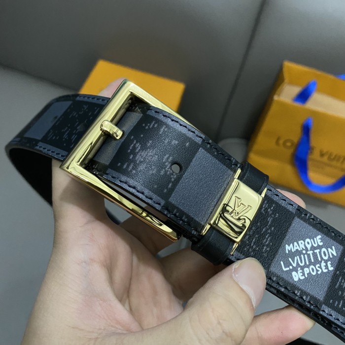  1:1 quality version Black Calfskin Monogrammed Logo Pin Buckle Belt 4 colors【Width 3.5 cm】