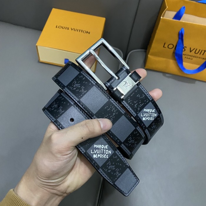  1:1 quality version Black Calfskin Monogrammed Logo Pin Buckle Belt 4 colors【Width 3.5 cm】