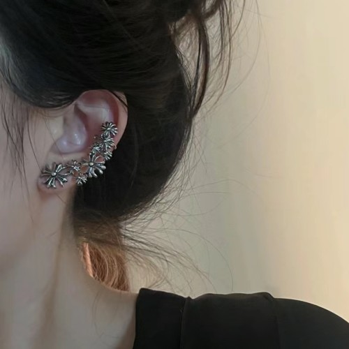 Punk Style 8 Crossed Flower Silver Stud Earrings set