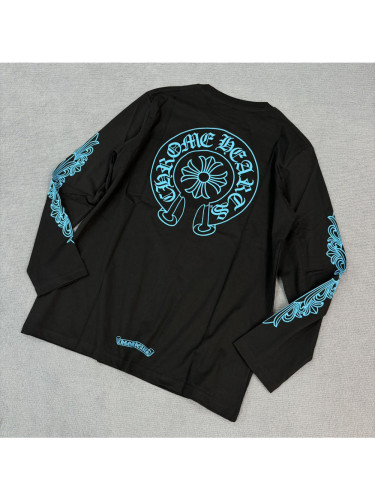 1:1 quality version Blue horseshoe flower arm long sleeve T-shirt