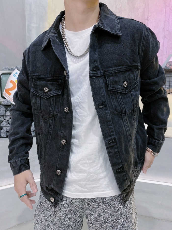 Hand-Woven Disc Sanskrit Embroidered Patch Leather Denim Jacket