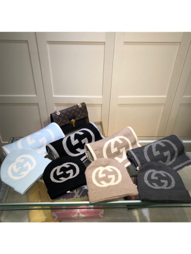 1:1 quality version Big Logo Jacquard Wool and Cashmere Scarf and Beanie Set 4 colors