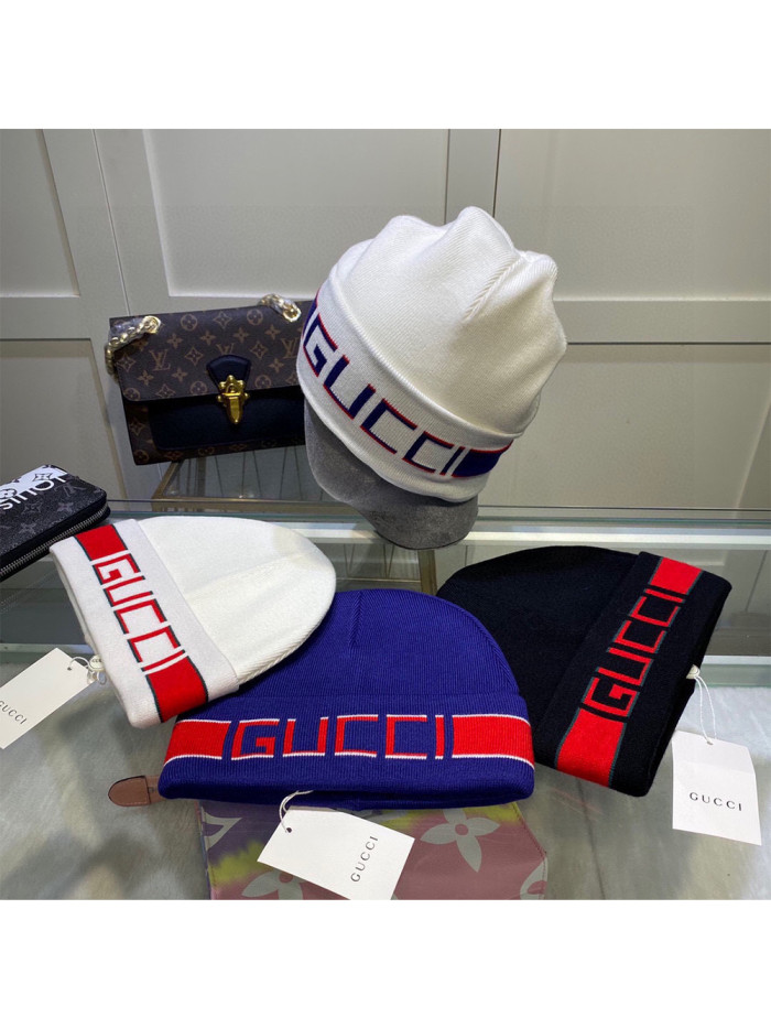 1:1 quality version Two Color Letter Jacquard Warm Knit Beanie 4 colors