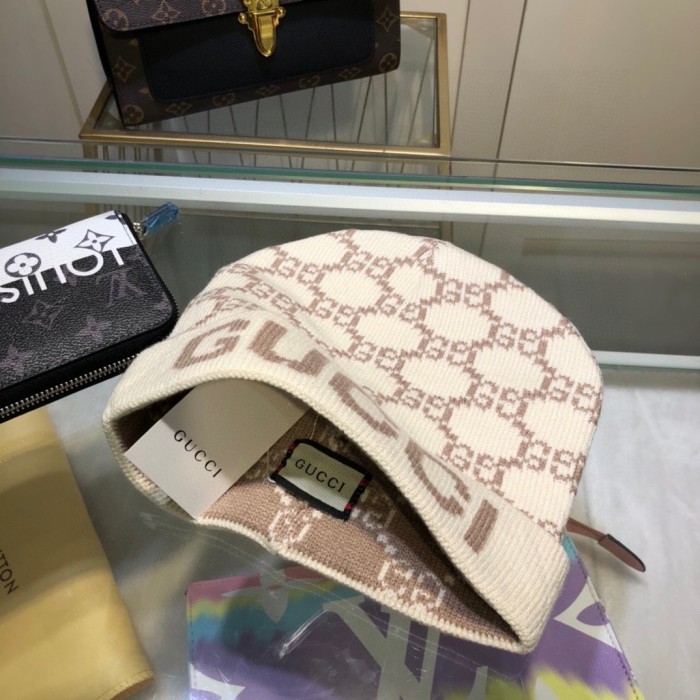 1:1 quality version Letter G Jacquard Wool Blend Knit Beanie 5 colors