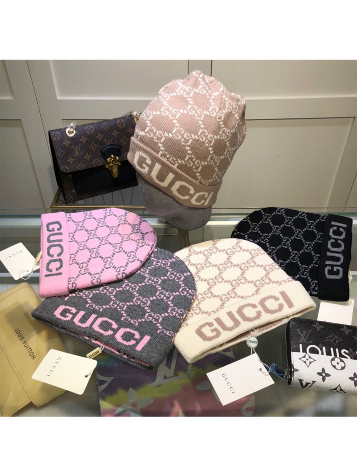 1:1 quality version Letter G Jacquard Wool Blend Knit Beanie 5 colors