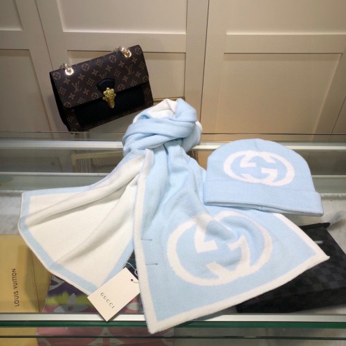 1:1 quality version Big Logo Jacquard Wool and Cashmere Scarf and Beanie Set 4 colors
