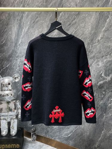 Lips Jacquard Red Leather Cross Sweater