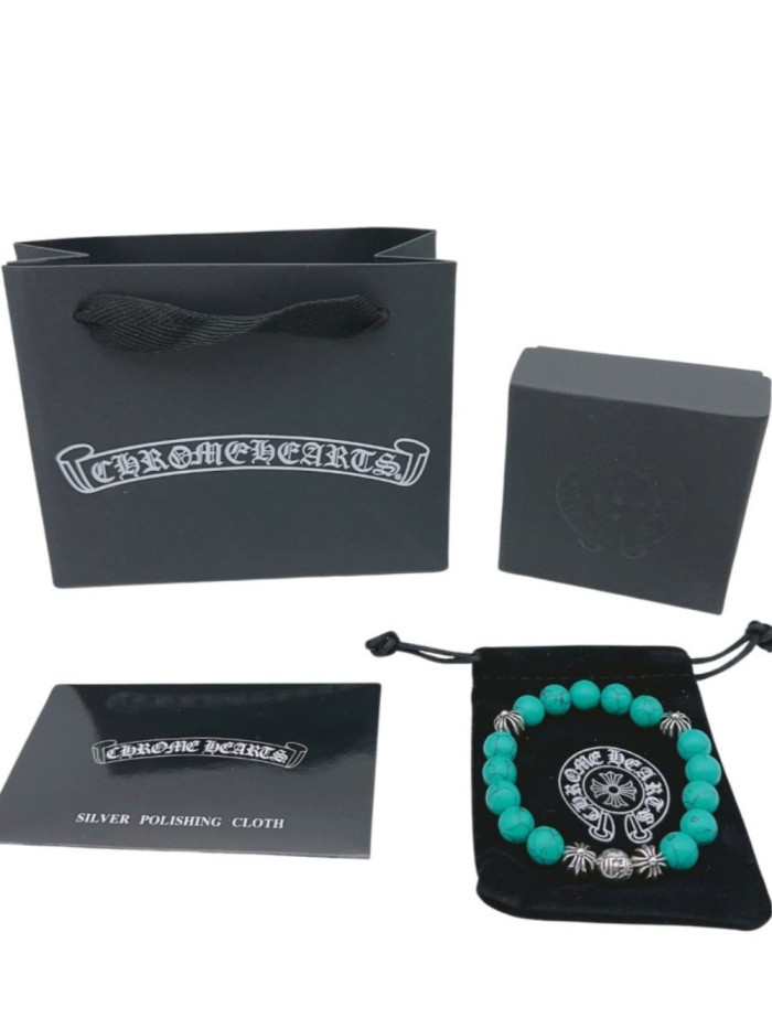 Natural turquoise silver bead bracelet