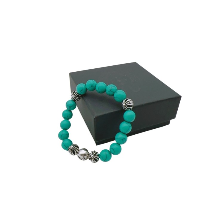 Natural turquoise silver bead bracelet