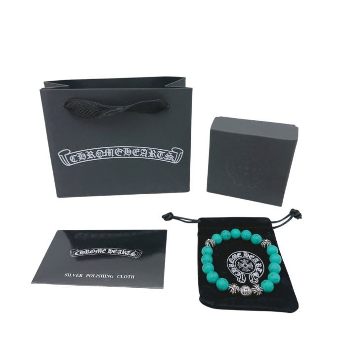 Natural turquoise silver bead bracelet