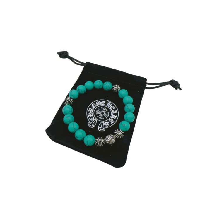 Natural turquoise silver bead bracelet