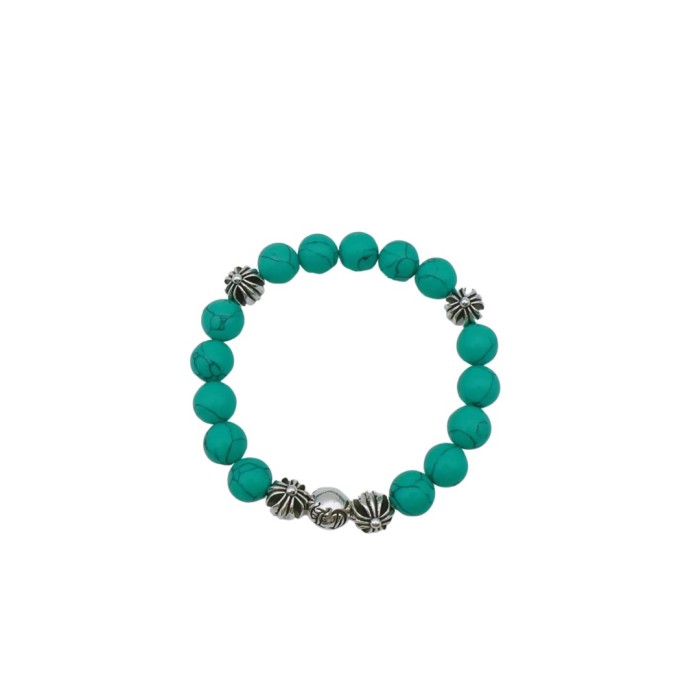 Natural turquoise silver bead bracelet