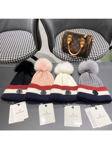 1:1 quality version Colorblocked Fox Fur Ball Cold beanie 4 colors