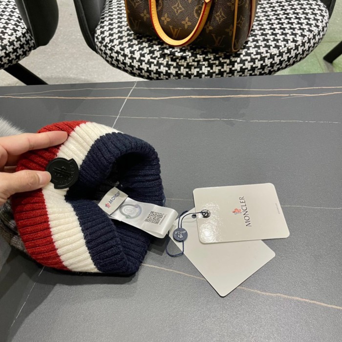 1:1 quality version Colorblocked Fox Fur Ball Cold beanie 4 colors