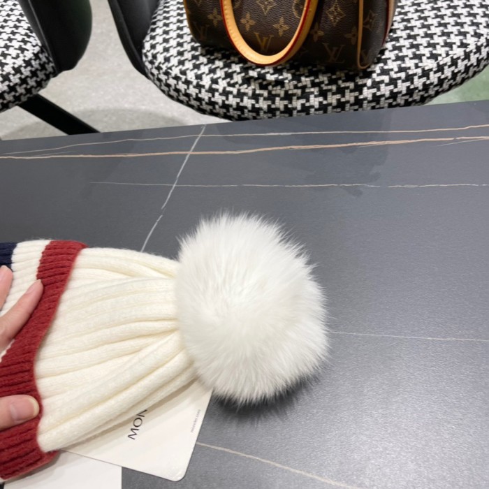 1:1 quality version Colorblocked Fox Fur Ball Cold beanie 4 colors