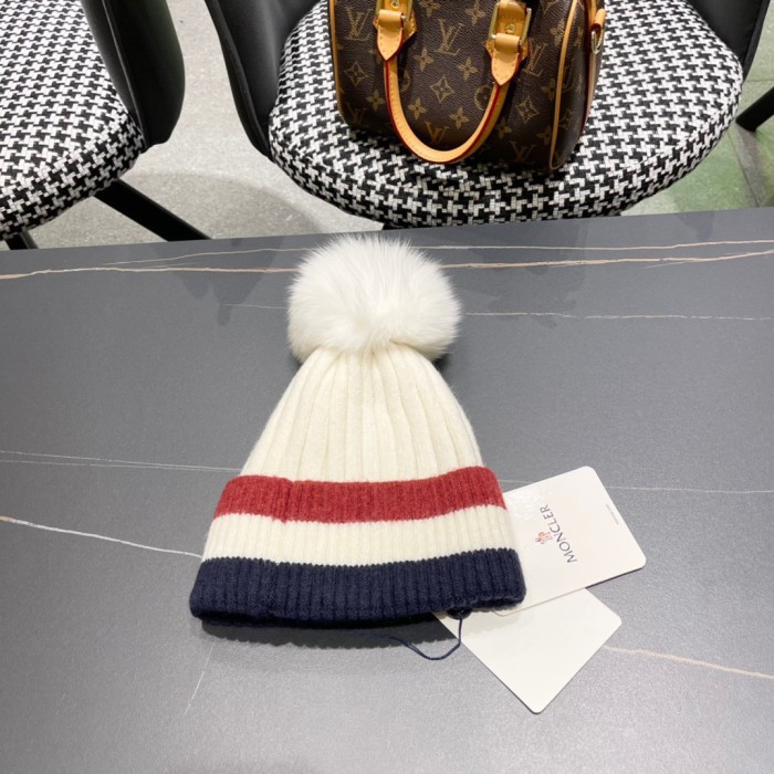 1:1 quality version Colorblocked Fox Fur Ball Cold beanie 4 colors
