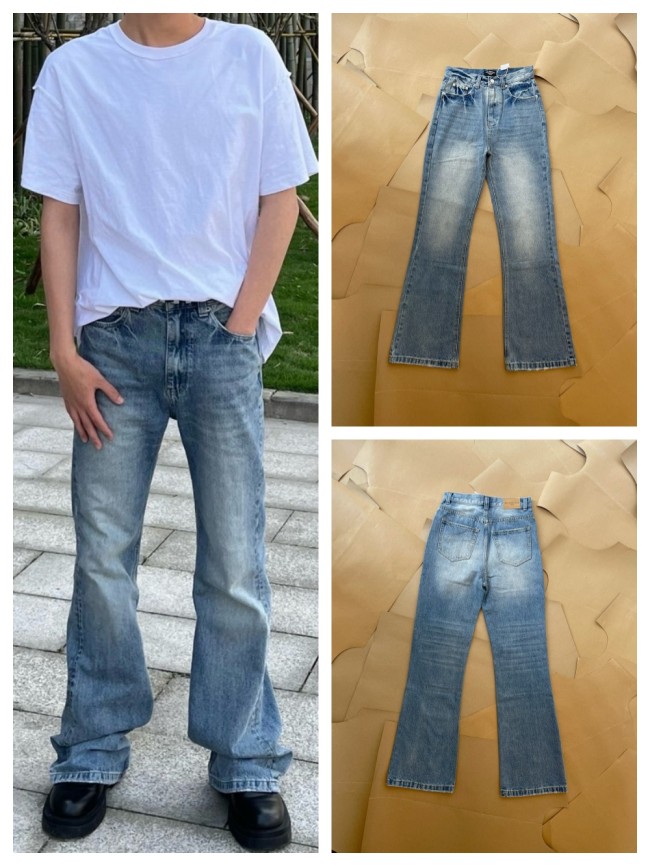 1:1 quality version Ice Blue Washed Destroyed Aged Straight Leg Micro Jeans