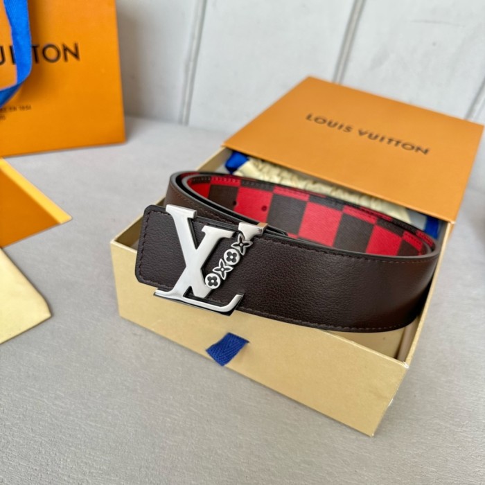  1:1 quality version Colorful Checkered Floral Logo Buckle Belt 10 colors【Width 4 cm】