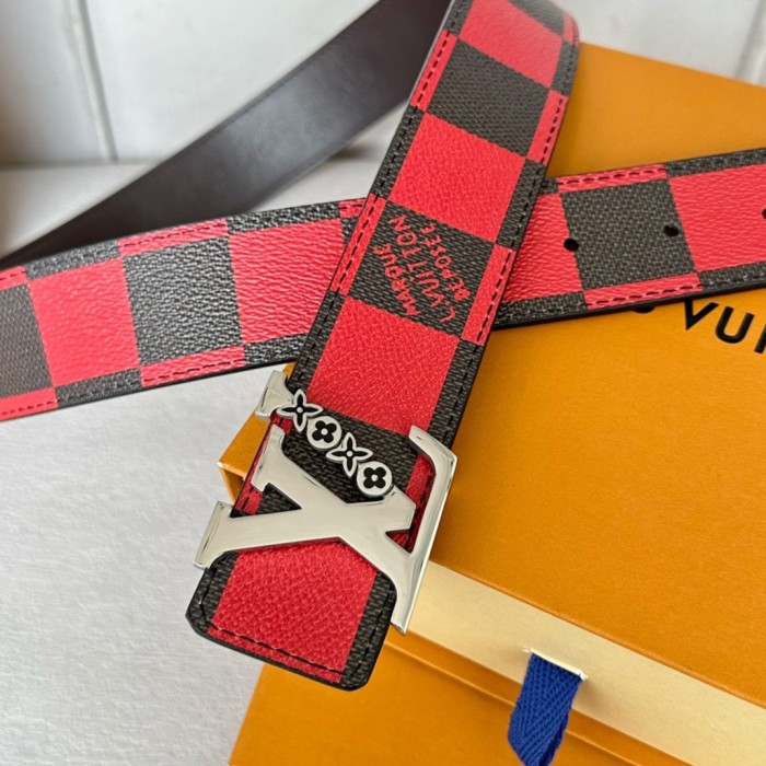  1:1 quality version Colorful Checkered Floral Logo Buckle Belt 10 colors【Width 4 cm】