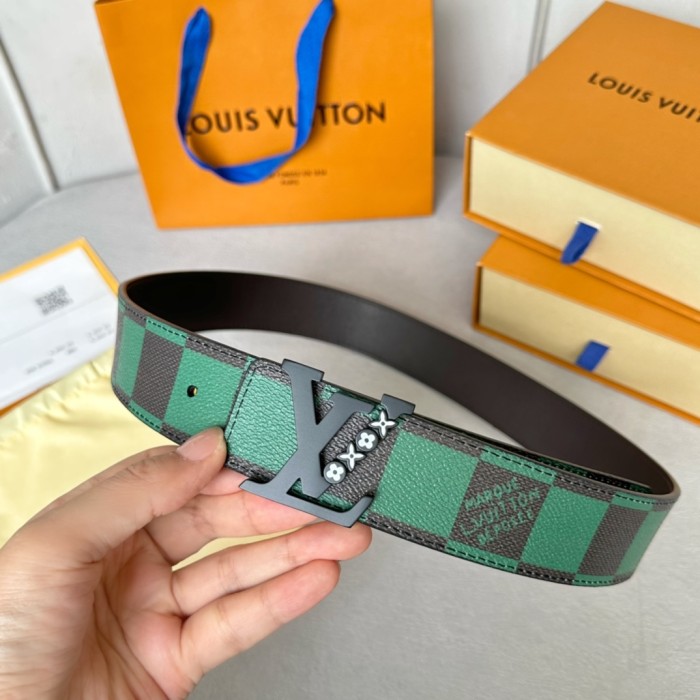  1:1 quality version Colorful Checkered Floral Logo Buckle Belt 10 colors【Width 4 cm】