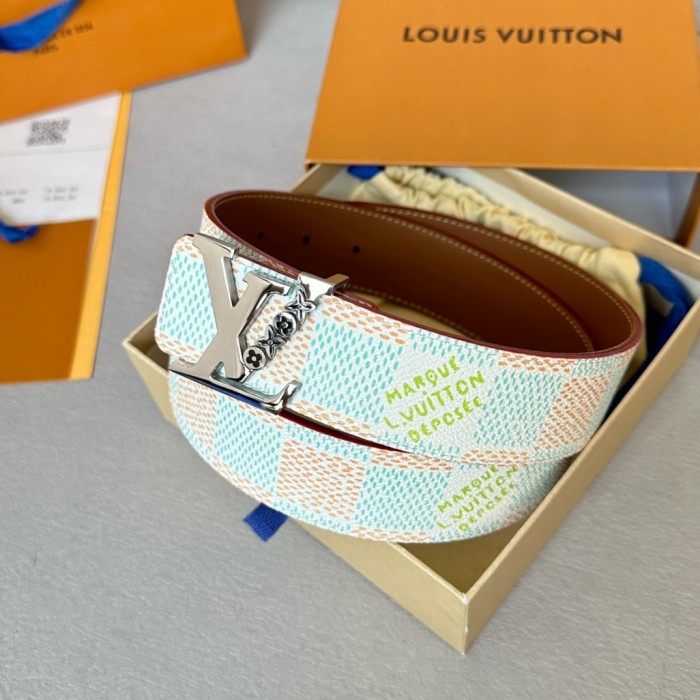  1:1 quality version Colorful Checkered Floral Logo Buckle Belt 10 colors【Width 4 cm】
