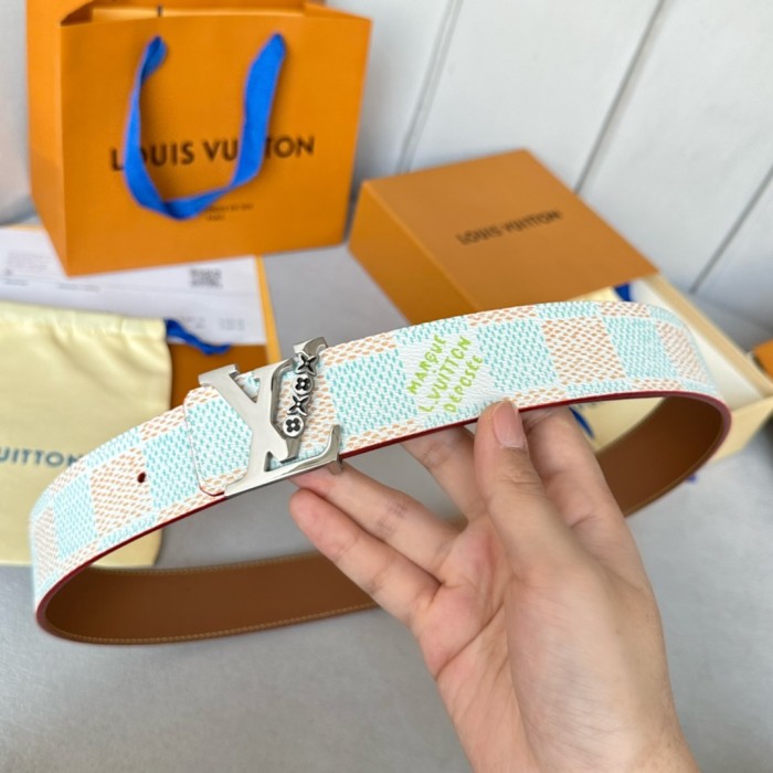  1:1 quality version Colorful Checkered Floral Logo Buckle Belt 10 colors【Width 4 cm】