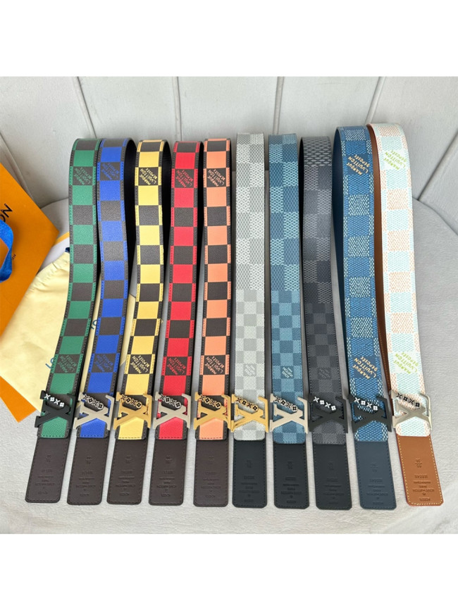  1:1 quality version Colorful Checkered Floral Logo Buckle Belt 10 colors【Width 4 cm】