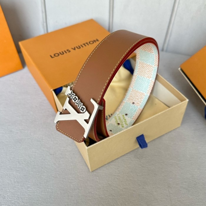  1:1 quality version Colorful Checkered Floral Logo Buckle Belt 10 colors【Width 4 cm】