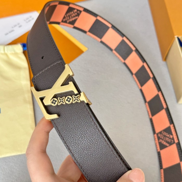  1:1 quality version Colorful Checkered Floral Logo Buckle Belt 10 colors【Width 4 cm】