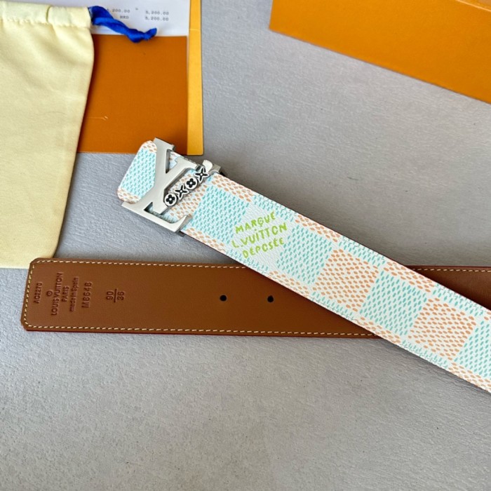  1:1 quality version Colorful Checkered Floral Logo Buckle Belt 10 colors【Width 4 cm】