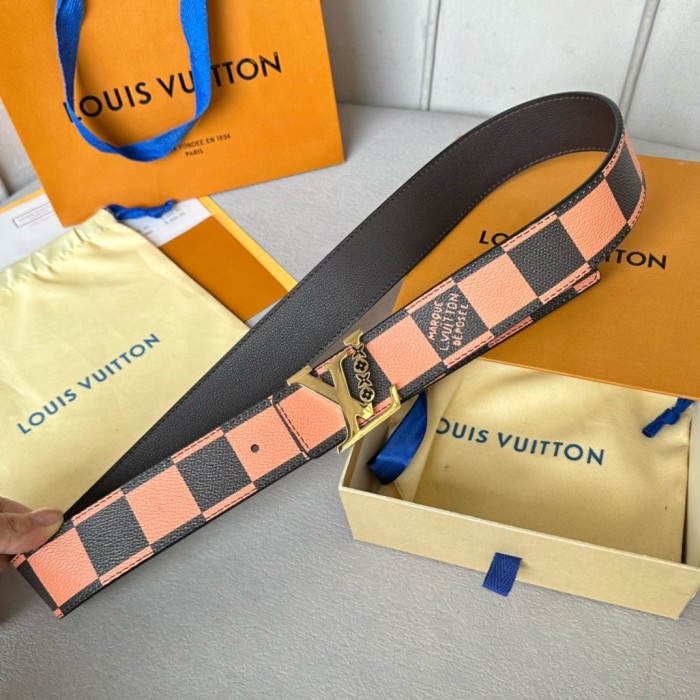  1:1 quality version Colorful Checkered Floral Logo Buckle Belt 10 colors【Width 4 cm】