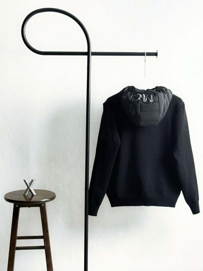 Wool knit patchwork hooded down jacket