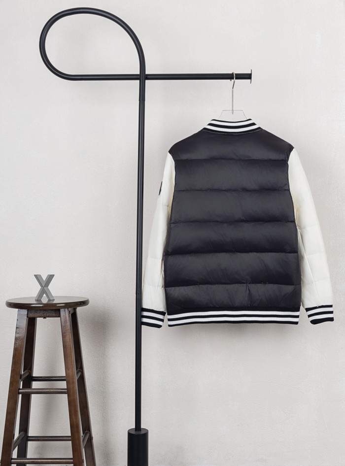 Patchwork Small Label Embroidered Striped Collar Down Jacket