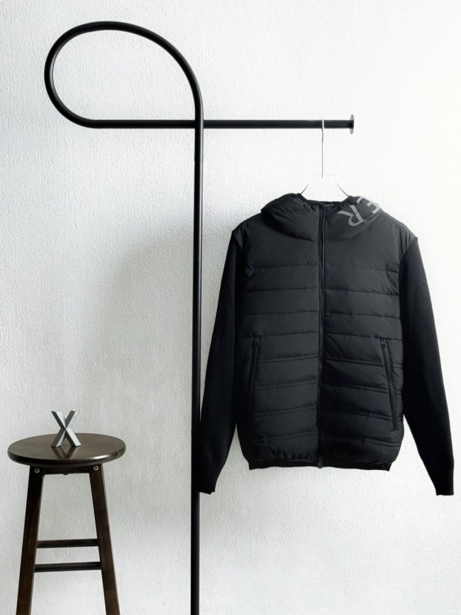 Wool knit patchwork hooded down jacket