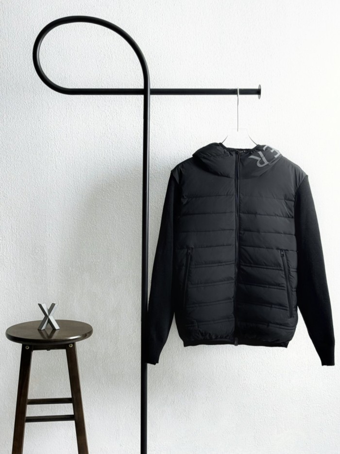 Wool knit patchwork hooded down jacket