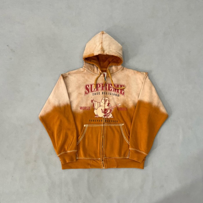 1:1 quality version Maitreya Buddha Letter Print Washed Gradient Aged Zipper Hoodie 3 colors