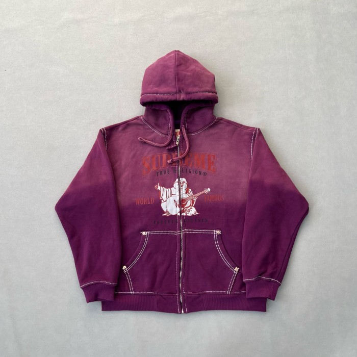 1:1 quality version Maitreya Buddha Letter Print Washed Gradient Aged Zipper Hoodie 3 colors