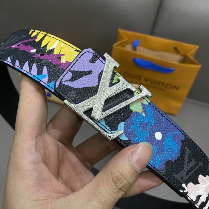  1:1 quality version Floral Graffiti Letter Buckle Belt 3 colors【Width 4 cm】