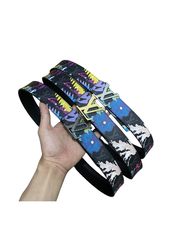  1:1 quality version Floral Graffiti Letter Buckle Belt 3 colors【Width 4 cm】