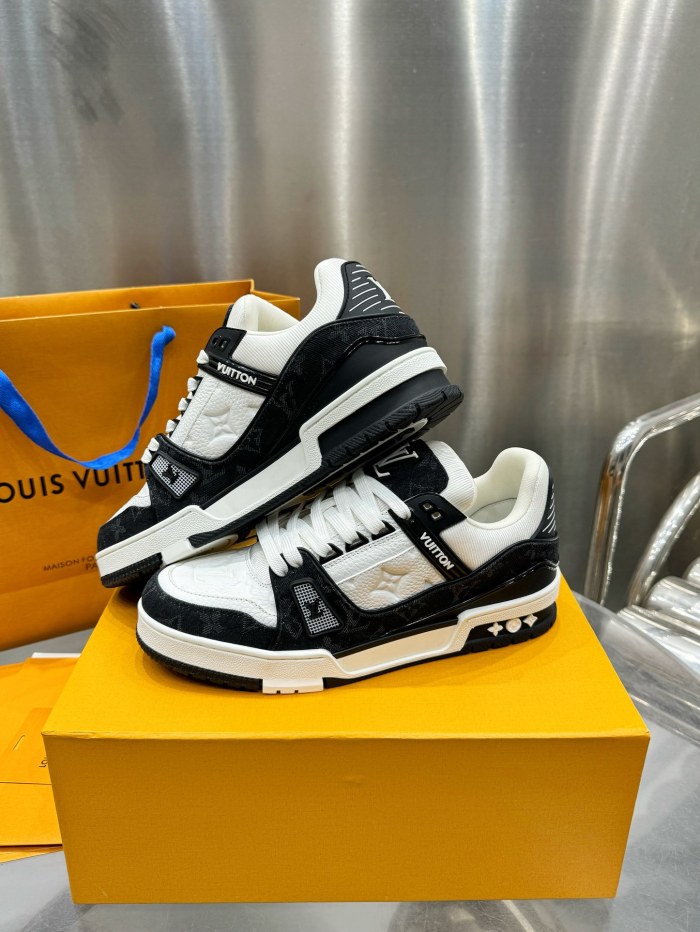 1:1 quality version Denim Leather Patchwork Lace-Up Board Shoes 2 colors