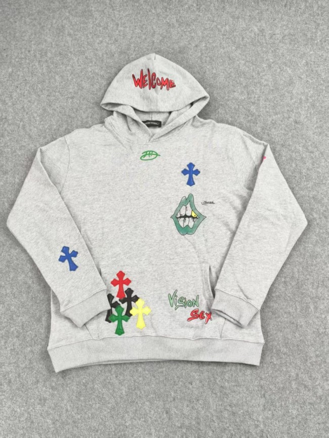  Colorful Applique Cross Graffiti Print Hoodie