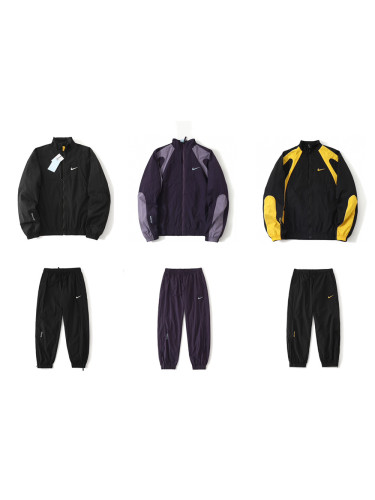 Clashing Color Standing Collar Jacket & Pants Set 3 colors