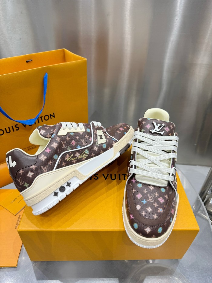 1:1 quality version Checkered Leather All-over Printed Logo Board Shoes 4 colors