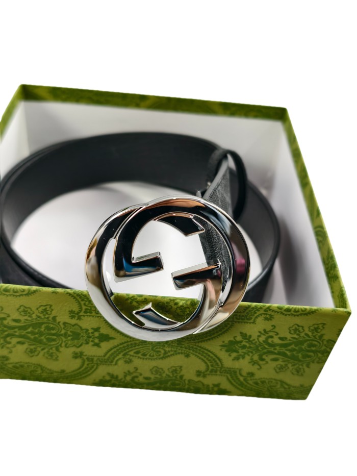 1:1 quality version Double G Buckle Black Embossed Belt