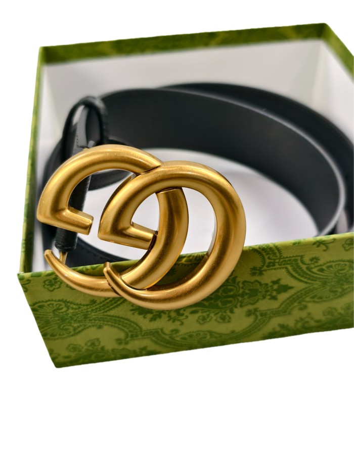 1:1 quality version Dimensional Gold Double G Smooth Buckle Vintage Belt