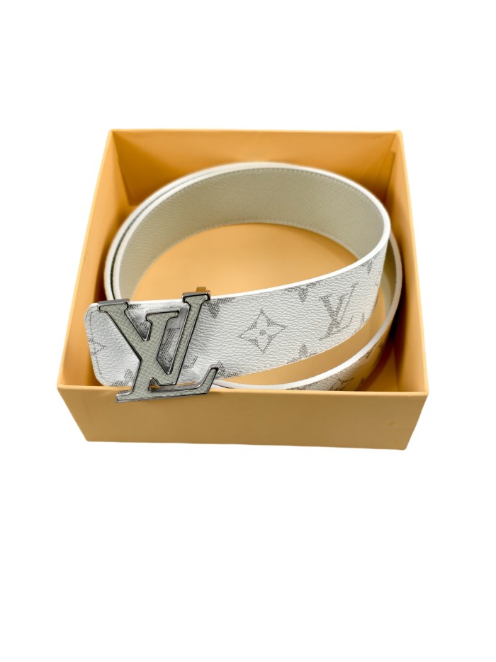  1:1 quality version Plaid Letter Buckle White Belt