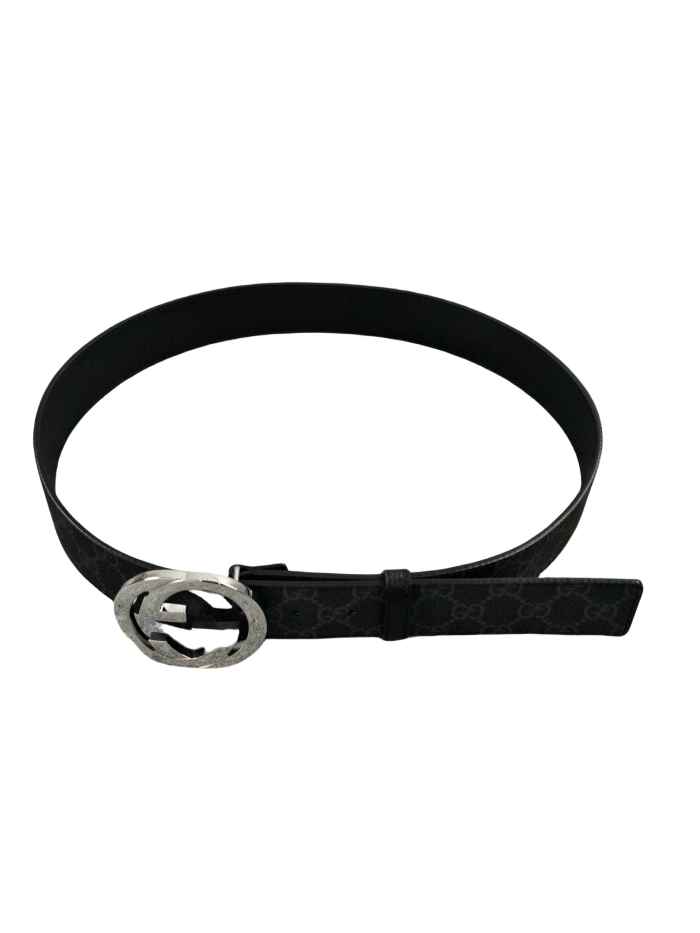 1:1 quality version Double G Buckle Black Embossed Belt