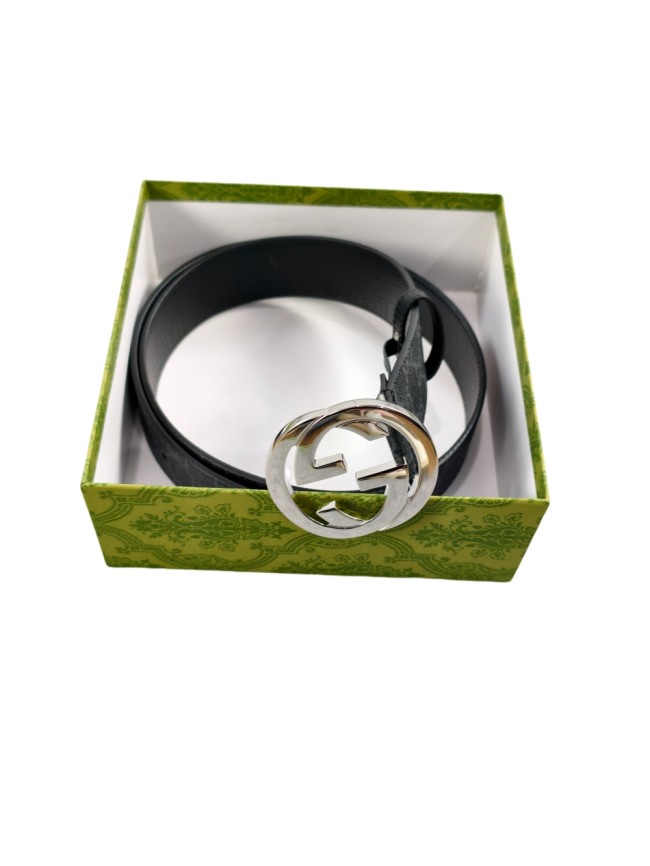 1:1 quality version Double G Buckle Black Embossed Belt